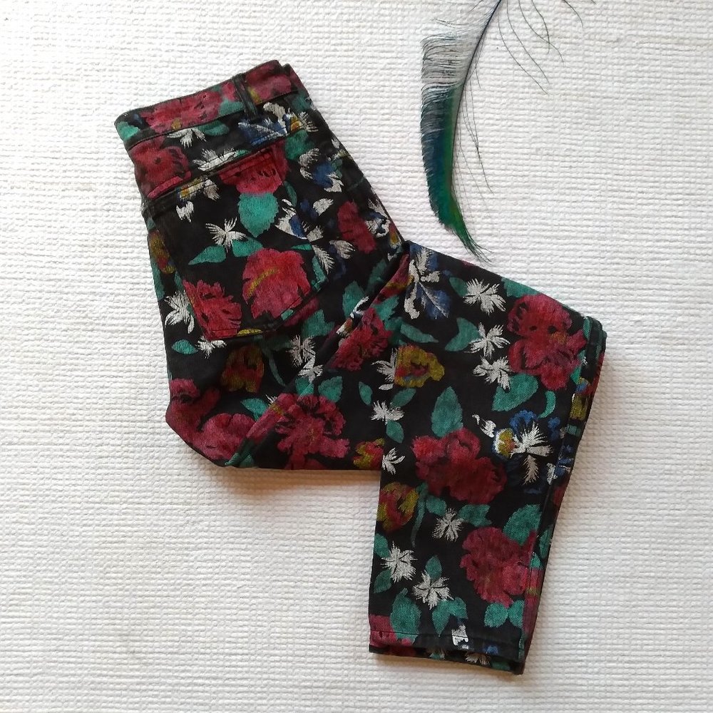 Black Floral Straight Leg Jeans Size 9
